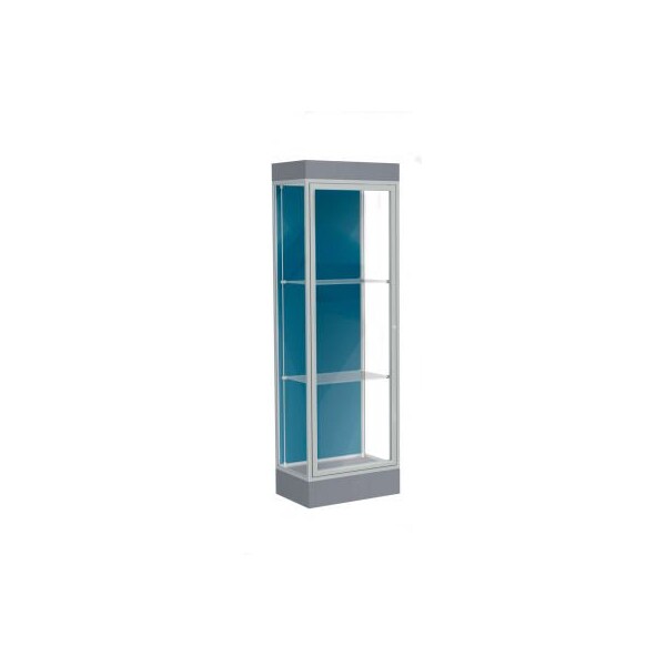 Waddell Display Case Of Ghent Edge Lighted Floor Case, Blue Steel Back, Satin Frame, 6" Carbon Mesh Base, 24"W x 76"H x 20"D 91LFBS-SN-CM - main